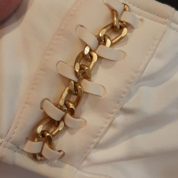 Kenneth Cole White Bikini Bottoms with Gold Hardware - Picture 3 of 8